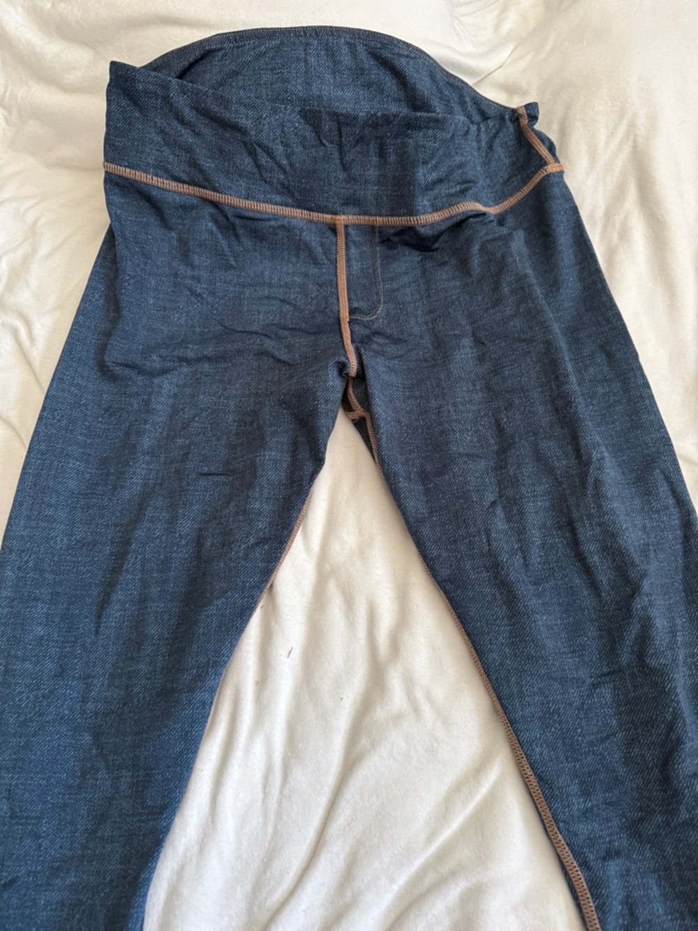 Zumba Fitness Dark Denim-Look Leggings with Tan Stitching